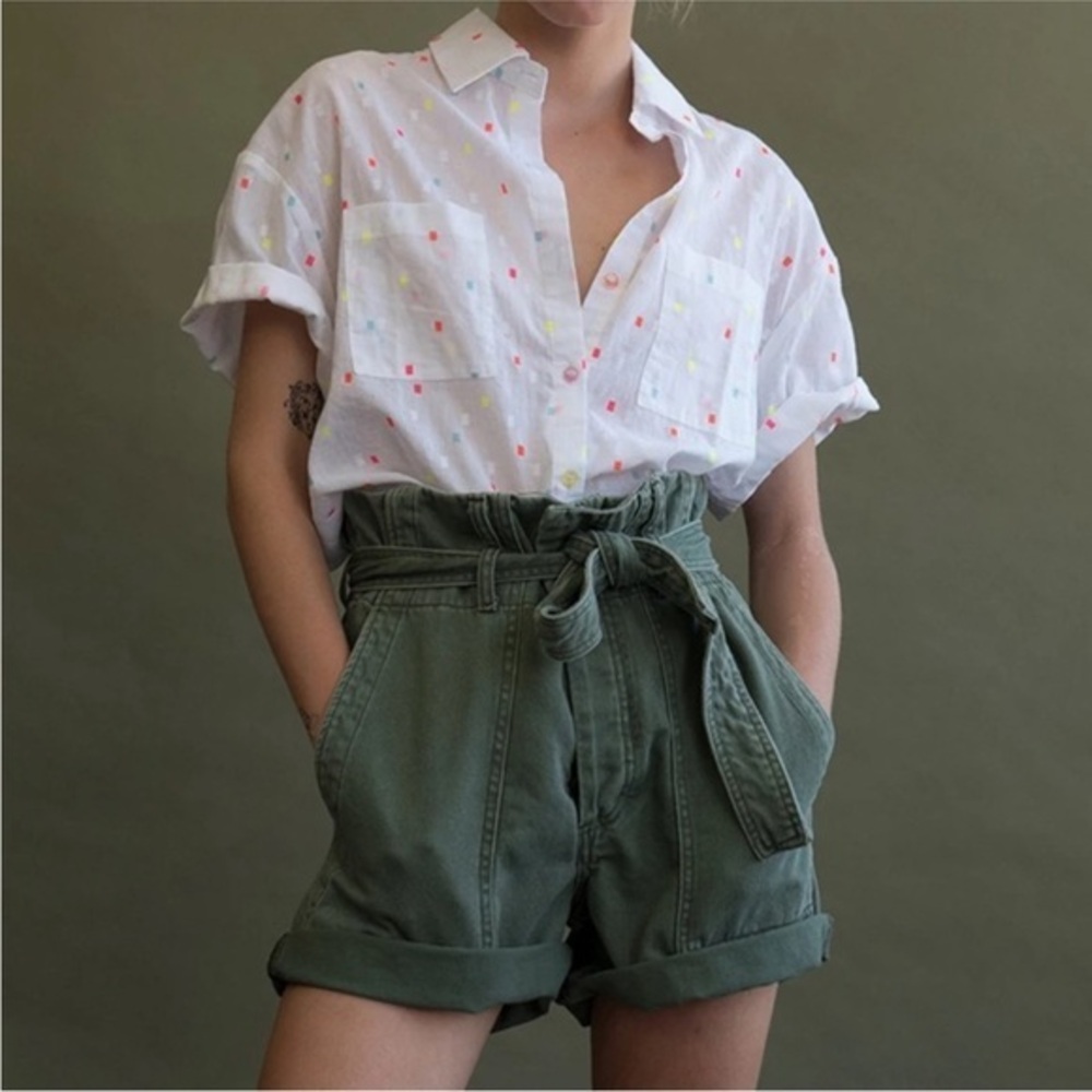 New Le Superbe Maliboo Paperbag Waist Shorts Army Green Size 4